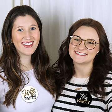 Big Dot of Happiness Wife of The Party - 3 inch Black and Gold Bachelorette Party Badge - Pinback Buttons - Set of 8