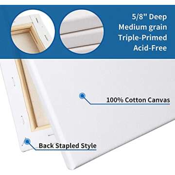 FIXSMITH Stretched Canvas for Painting- 8x10 Inch,Bulk Pack of 12,Primed,100% Cotton,5/8 Inch Profile of Super Value Pack for Acrylics,Oils & Other Painting Media.
