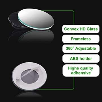 Blind Spot Mirror, 2" Round HD Glass Frameless Convex Rear View Mirror 360° Adjustable Wide Angle Adhesive Rearview Mirrors for All Vehicles Car Van SUV Trailer – 2 Pieces