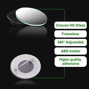 Blind Spot Mirror, 2" Round HD Glass Frameless Convex Rear View Mirror 360° Adjustable Wide Angle Adhesive Rearview Mirrors for All Vehicles Car Van SUV Trailer – 2 Pieces