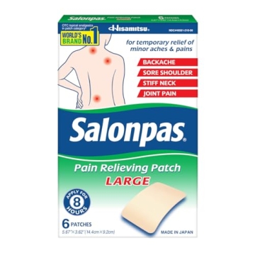 Salonpas Pain Relieving Patch, LARGE, 6 Count, for Back, Neck, Shoulder, Knee Pain and Muscle Sorene...