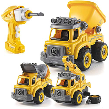 Top Race 3-in-1 Construction Toys - Easy Assembly Take Apart Trucks with Remote Control and Drill - ...