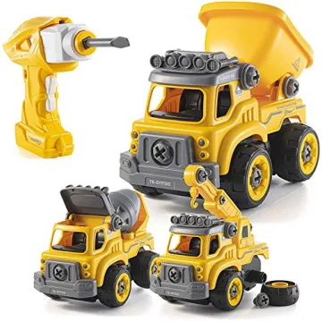 Top Race 3-in-1 Construction Toys - Easy Assembly Take Apart Trucks with Remote Control and Drill - ...