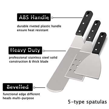 HaSteeL Griddle Grill Accessories 16PCS, Metal Spatula Stainless Steel with Carrying Bag, Profession...