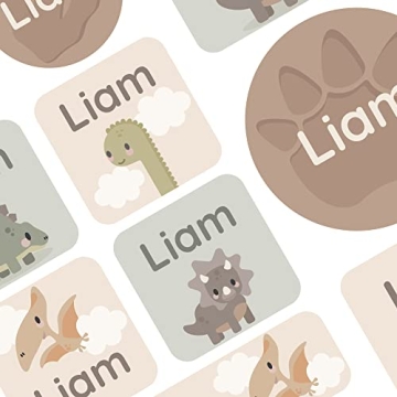 Dinosaur Custom Name Labels for Kids - 33 Durable, Waterproof Stickers