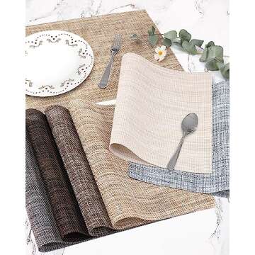 Set of 8 Washable Caramel Placemats for Dining Tables