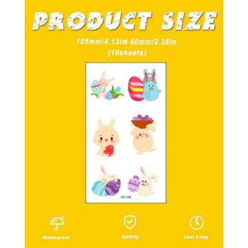 Casciybo Easter Temporary Tattoos for Kids, 10 Sheets Rabbit Waterproof Tattoo Stickers Easter Party Supplies, Fun Easter Basket Stuffers Goodie Bag Fillers, Easter Egg Hunt Games Prizes Gifts