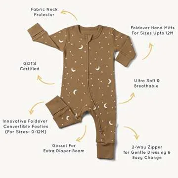 MakeMake Organics GOTS Organic Cotton Baby 2-Way Zip Romper Footies Infant Boys Girls Gender Neutral (Moonlight, 12-18M)