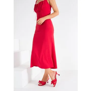 Heiyom Women's Bowknot Low Stilettos Heels Mules Sandals