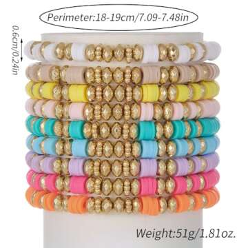 Behrooci Friendship Bracelets Boho Stackable Bracelets for Women Surfer Heishi Clay Bead Bracelets Stretch Preppy Bracelets Colorful Boho Bracelets for Women (9pcs Colorful)