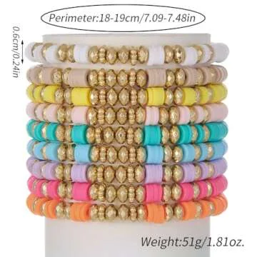 Behrooci Friendship Bracelets Boho Stackable Bracelets for Women Surfer Heishi Clay Bead Bracelets Stretch Preppy Bracelets Colorful Boho Bracelets for Women (9pcs Colorful)