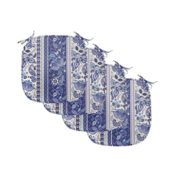 Lunarable East Chair Seating Cushion Set of 4 - Stylish Flower Motif, Non-Slip Indoor/Outdoor