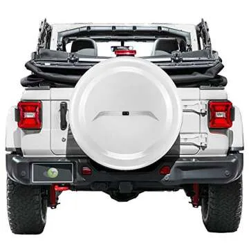 Boomerang - MasterSeries Hard JL Tire Cover - (255/75R17 & 255/70R18) - (Painted Plastic Face & Polished Stainless Ring) for Jeep Wrangler JL (with Back-up Camera) - Sahara (2018-2024) - Bright White