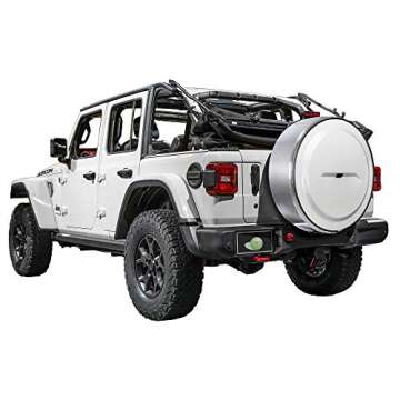 Boomerang - MasterSeries Hard JL Tire Cover - (255/75R17 & 255/70R18) - (Painted Plastic Face & Polished Stainless Ring) for Jeep Wrangler JL (with Back-up Camera) - Sahara (2018-2024) - Bright White