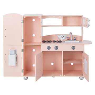 Teamson Kids Little Chef Wooden Westchester Retro Kids Play Kitchen Playset, for Toddlers Child Children Boy Girl, Pink