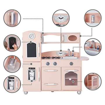 Teamson Kids Little Chef Wooden Westchester Retro Kids Play Kitchen Playset, for Toddlers Child Children Boy Girl, Pink
