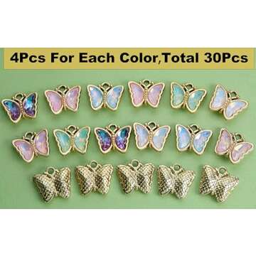 Anjulery 30Pcs Butterfly Charms for Jewelry Making and Crafting - Assorted Metal Charms for Bracelet...