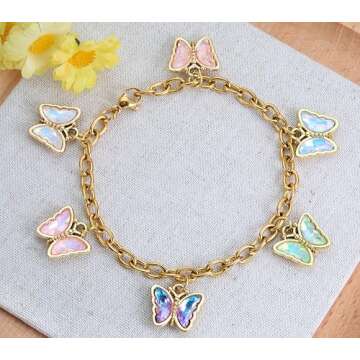 Anjulery 30Pcs Butterfly Charms for Jewelry Making and Crafting - Assorted Metal Charms for Bracelets Earrings Necklaces Keychains DIY Crafts (Butterfly-Gold-M1)