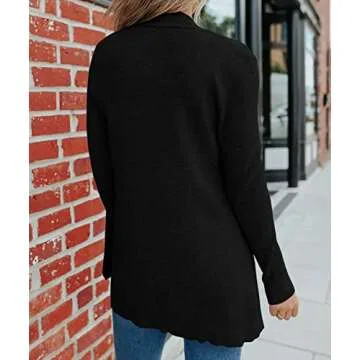 MEROKEETY Women's 2024 Fall Open Front Waffle Knit Cardigan Long Sleeve Cozy Knit Sweaters with Pockets, Black, Small
