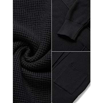 MEROKEETY Women's 2024 Fall Open Front Waffle Knit Cardigan Long Sleeve Cozy Knit Sweaters with Pockets, Black, Small