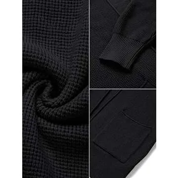 MEROKEETY Women's 2024 Fall Open Front Waffle Knit Cardigan Long Sleeve Cozy Knit Sweaters with Pockets, Black, Small