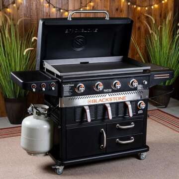 Blackstone 1923 Air Fryer Combo & Four Burners Stainless Steel Gas Hood, Wheels, Two Side Shelf – ...