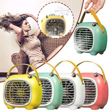 Juesi Cooling Fan for Bedroom Room, Retro Vintage Design Personal Cool Fan for Desk Table, Handheld, USB Rechargeable Portable (Red)