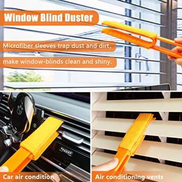 4 Pack Blinds Duster, Window Blinds Cleaner Duster Brush with 4 Microfiber Sleeves, Blinds Cleaning Tools for Window Blinds, Air Conditioner Vents, Fans, Car Vents...