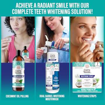 GuruNanda Total Smile Makeover Kit Regular with Cocomint Oil Pulling, Dual Barrel Whitening Mouthwash, Whitening Strips & Butter on Gums Toothbrushes