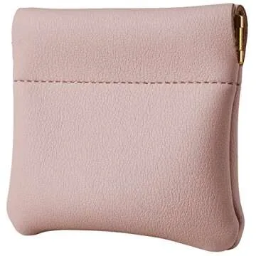Travelambo Leather Squeeze Coin Purse Pouch Change Holder For Men & Women (Access Pink Champagne)
