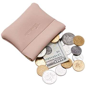 Travelambo Leather Squeeze Coin Purse Pouch Change Holder For Men & Women (Access Pink Champagne)