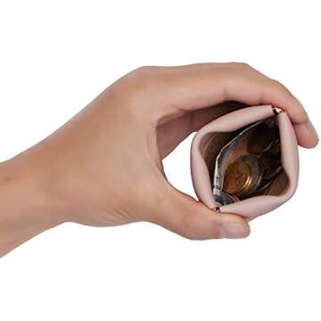 Travelambo Leather Squeeze Coin Purse Pouch Change Holder For Men & Women (Access Pink Champagne)