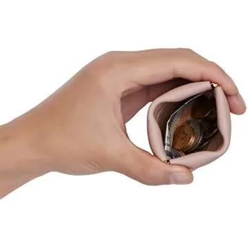 Travelambo Leather Squeeze Coin Purse Pouch Change Holder For Men & Women (Access Pink Champagne)
