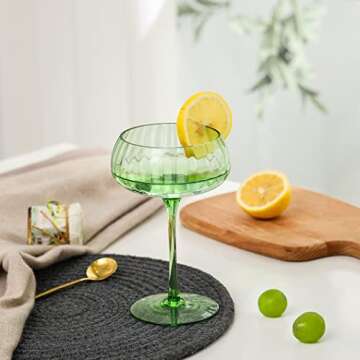 EVEREST GLOBAL 1 Pack Ribbed Coupe Cocktail Glasses 8.1 oz, Classic Manhattan Glasses For Cocktails ...