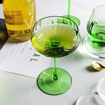 EVEREST GLOBAL 1 Pack Ribbed Coupe Cocktail Glasses 8.1 oz, Classic Manhattan Glasses For Cocktails Champagne, Ripple Coupe Glasses Stem Glassware, Prosecco, Martini, Cocktail, Green