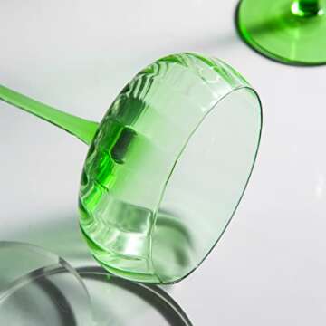 EVEREST GLOBAL 1 Pack Ribbed Coupe Cocktail Glasses 8.1 oz, Classic Manhattan Glasses For Cocktails Champagne, Ripple Coupe Glasses Stem Glassware, Prosecco, Martini, Cocktail, Green