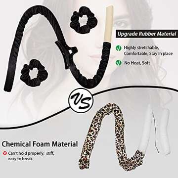 cobinaan Heatless Curling Rod Headband No Heat Hair Curlers for Long Hair Silk Curls You Can To Sleep In Overnight, Soft Rubber Hair Rollers, Curling Ribbon and Rods for Natural Hair (Black)