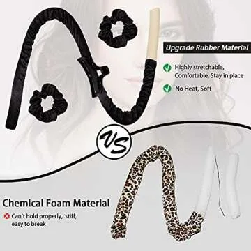 cobinaan Heatless Curling Rod Headband No Heat Hair Curlers for Long Hair Silk Curls You Can To Sleep In Overnight, Soft Rubber Hair Rollers, Curling Ribbon and Rods for Natural Hair (Black)