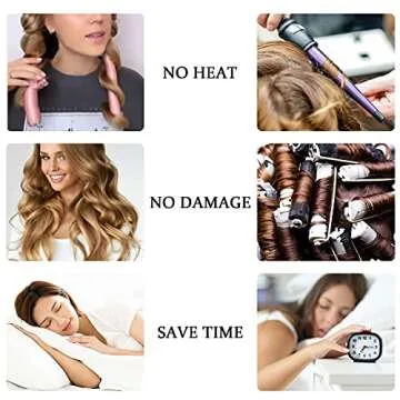 cobinaan Heatless Curling Rod Headband No Heat Hair Curlers for Long Hair Silk Curls You Can To Sleep In Overnight, Soft Rubber Hair Rollers, Curling Ribbon and Rods for Natural Hair (Black)