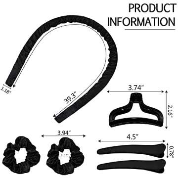 cobinaan Heatless Curling Rod Headband No Heat Hair Curlers for Long Hair Silk Curls You Can To Sleep In Overnight, Soft Rubber Hair Rollers, Curling Ribbon and Rods for Natural Hair (Black)