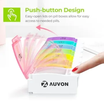AUVON 7-Day Pill Organizer BPA-Free Spring Open Design