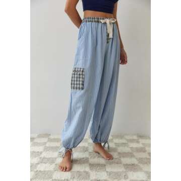 Luckinbaby Christmas Pajamas Set for Women Long Sleeve Button Down Shirt and Pants Plaid Print Pj Lounge Sleepwear Nightwear(Blue Striped Plaid,S)