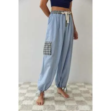 Luckinbaby Christmas Pajamas Set for Women Long Sleeve Button Down Shirt and Pants Plaid Print Pj Lounge Sleepwear Nightwear(Blue Striped Plaid,S)