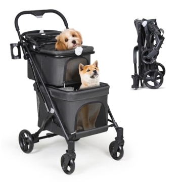 Beberoad Pets T1 Double Pet Stroller for Small Dogs or Cats - Foldable & Detachable Carrier (Black)