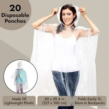 Juvale Disposable Rain Ponchos for Adults - 20 Pack