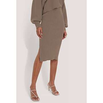 Pink Queen Women's 2 Piece Sweatsuit Sweater Outfit Set Batwing Sleeve Crop Top Wedding Pencil Knit Midi Dress Khaki M