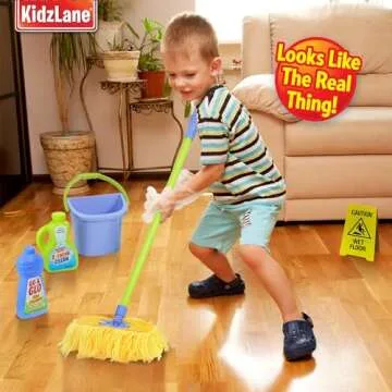 Kidzlane Kids Cleaning Toy Set - Toddler Cleaning Set with Realistic Broom, Mop, and Dustpan with Wet Floor Sign and Cleaning Tools - Kids Broom Set for Ages 3 and Up - Fun Playtime for Boys and Girls