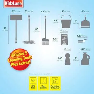 Kidzlane Kids Cleaning Toy Set - Toddler Cleaning Set with Realistic Broom, Mop, and Dustpan with Wet Floor Sign and Cleaning Tools - Kids Broom Set for Ages 3 and Up - Fun Playtime for Boys and Girls