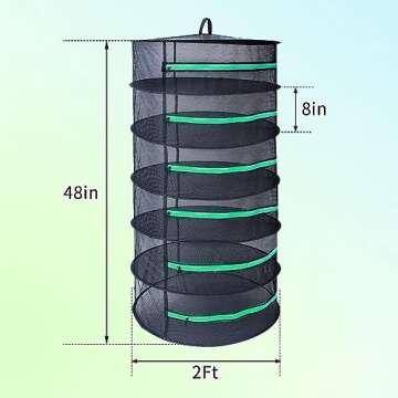 Growsun 2ft Diameter 6 Layer Herb Drying Rack Plant Hanging Mesh Dry Net W/Green Zipper