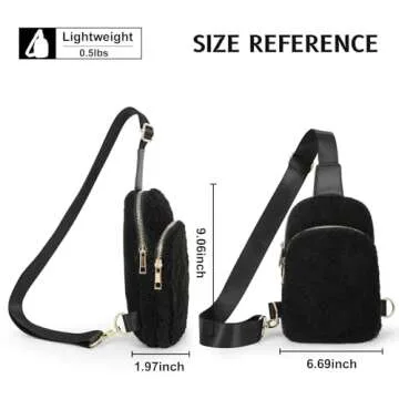 LALATCH 2024 Black Fleece Crossbody Sling Bag for Women, Small Sherpa Crossbody Bag Fanny Pack with Adjustable Strap Sling Bag Chest Bag for Traveling Walking
